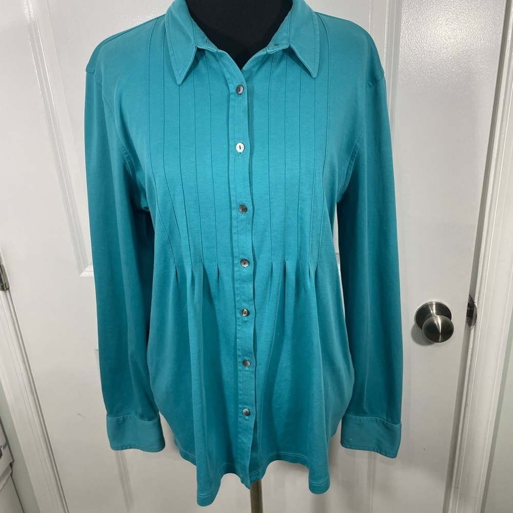 LL Bean Teal Button-Up Women's Top Size L-Reg CB-114